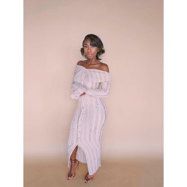 Adrianna Off the Shoulder Dress - Khaki