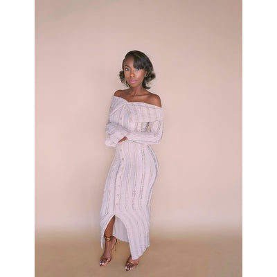 Adrianna Off the Shoulder Dress - Khaki