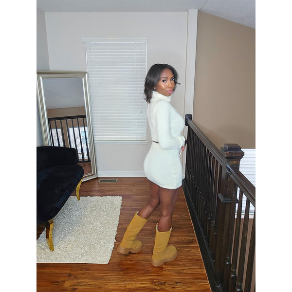 Angora Fur Mini Skirt Set - Ivory