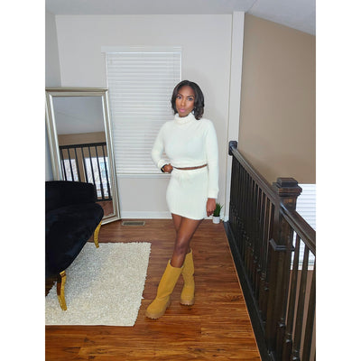 Angora Fur Mini Skirt Set - Ivory