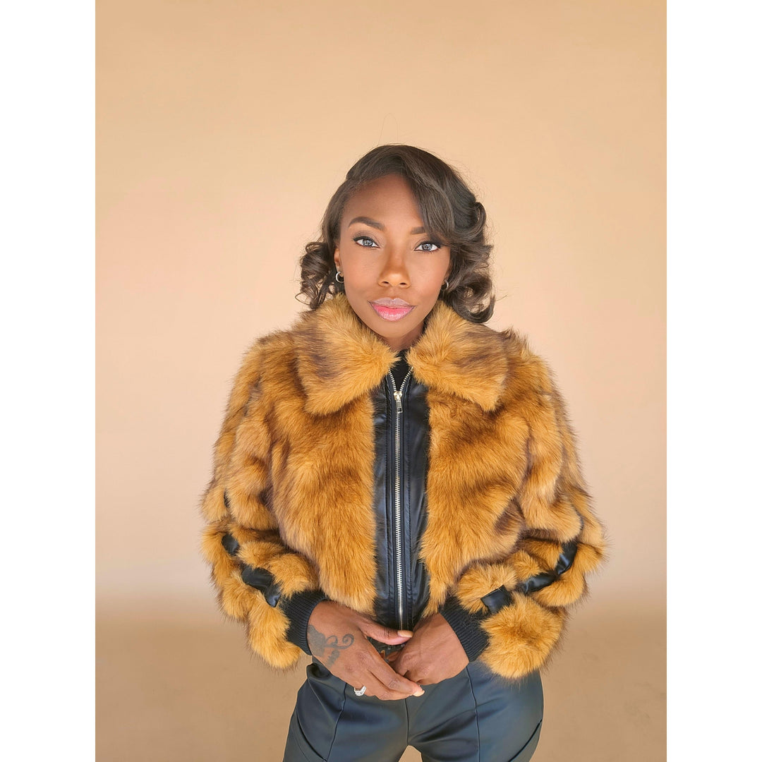 Brown Sugar Faux Fur Bomber Jacket – JaeLuxe Shoetique