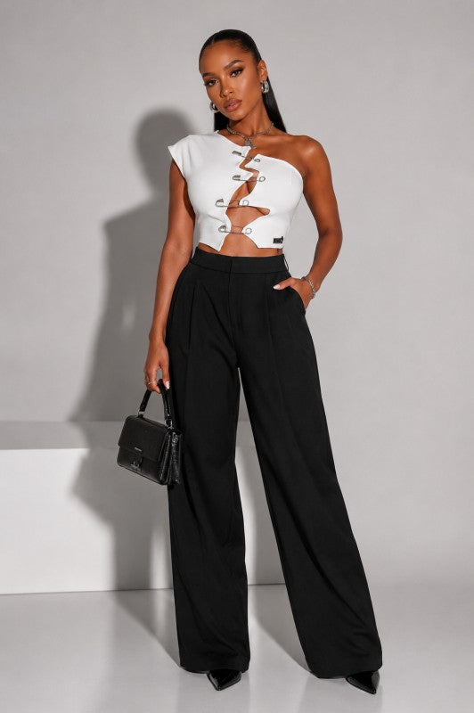 Paper Clip One Shoulder Top - White