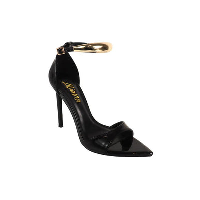 Laurent Pointed Toe Gold Buckle Heel - Black