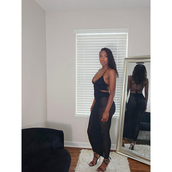 Vega Mesh Midi Dress - Black