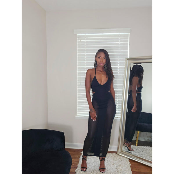 Vega Mesh Midi Dress - Black