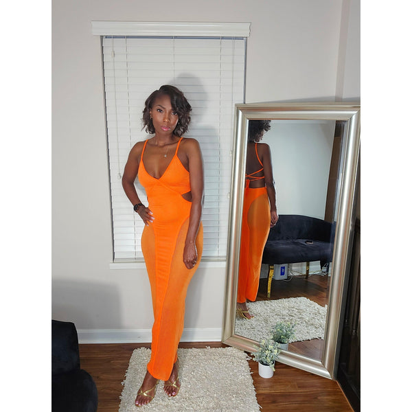 Vega Mesh Midi Dress - Orange