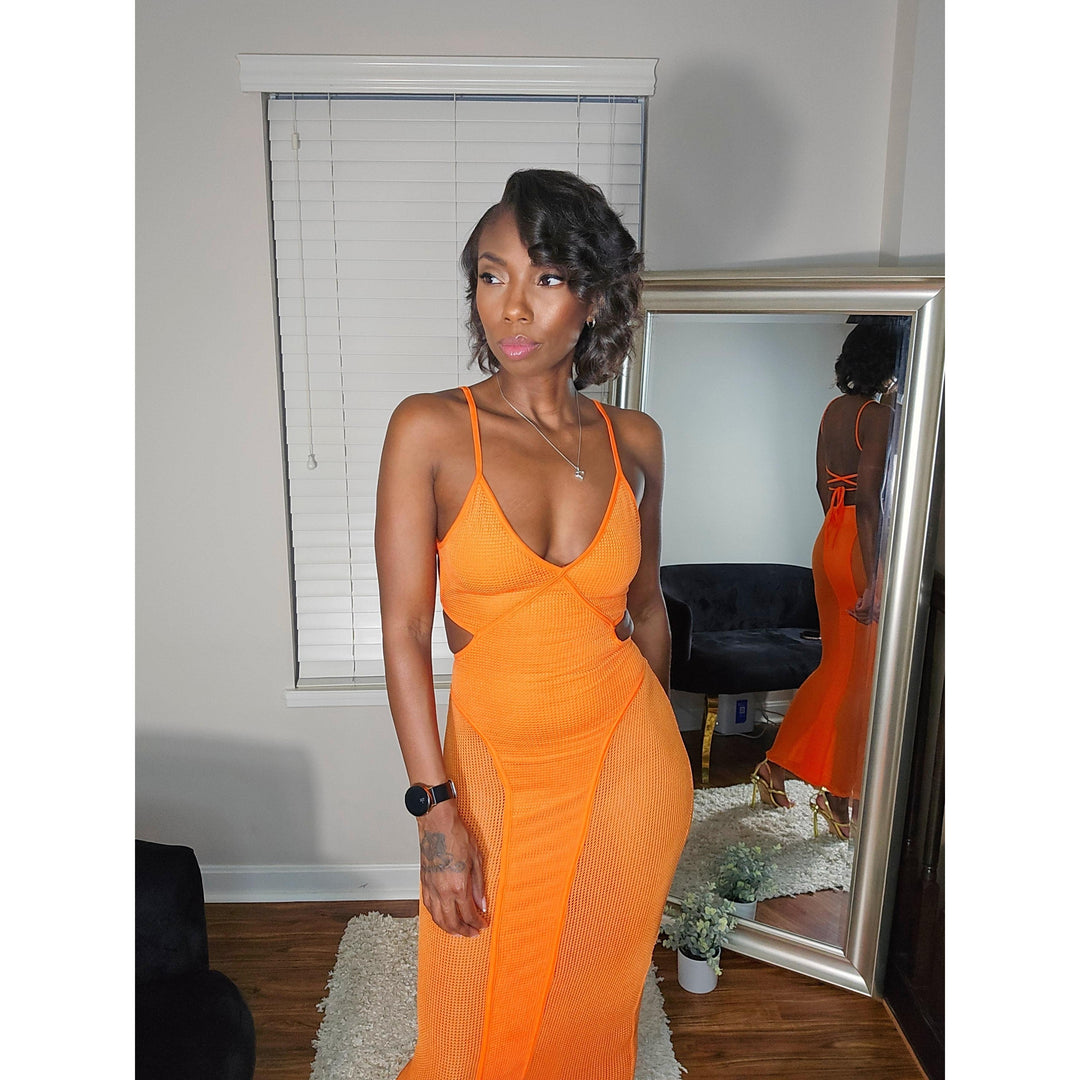 orange mesh dress Styled To Flirt Maxi making this dress perfect for formal occasions where modern style meets timeless elegance Vega Mesh Midi Dress -