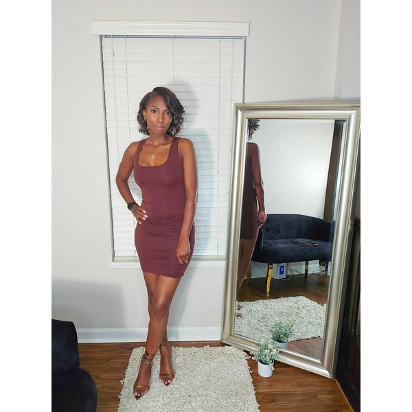 Sanai Ruched Mini Dress - Brown