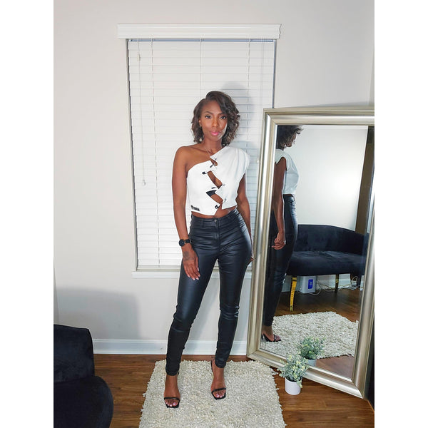 Paper Clip One Shoulder Top - White