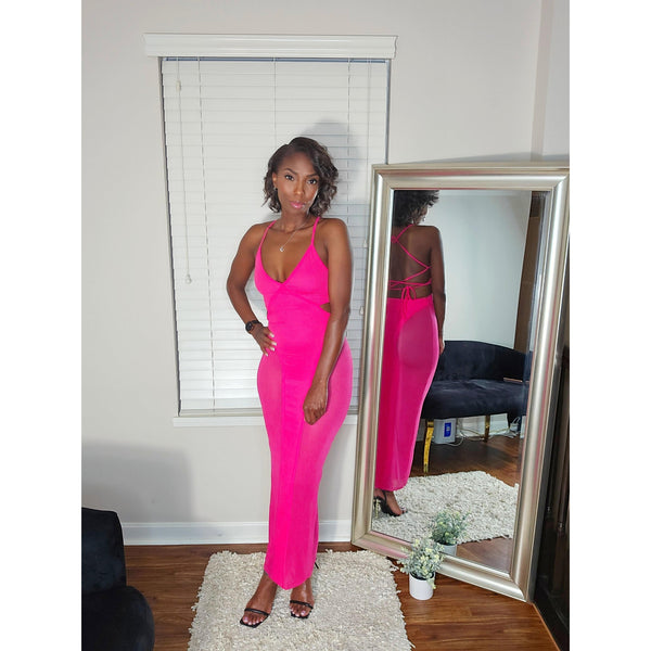 Vega Mesh Midi Dress - Fuchsia