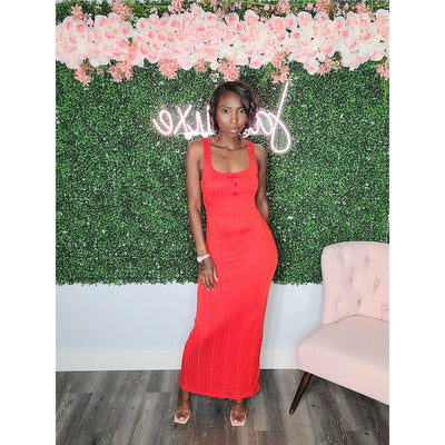 Basic Ribbed Tank Dress - Red