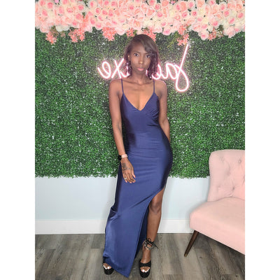 Grace High Slit Dress - Navy
