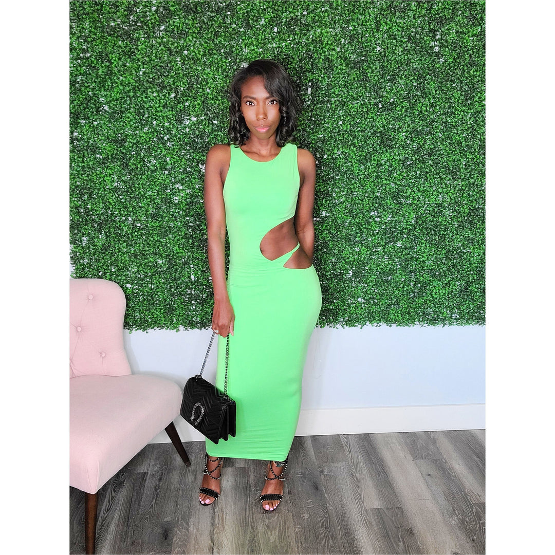 lime cut out dress Lime One Shoulder Cut Out Ruched Maxi Dress Hot Miami Styles