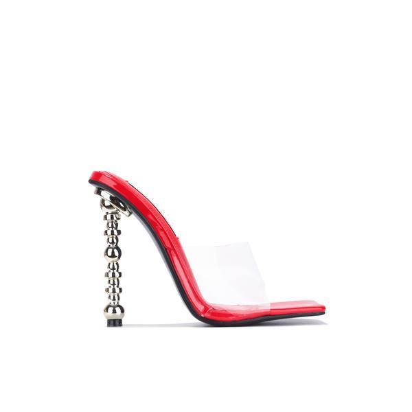 Red clear sales strap heels