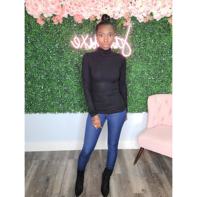 Ribbed Long Sleeve Turtleneck - Black